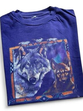 Vintage 1990s Purple Wolf Graphic Tee XL